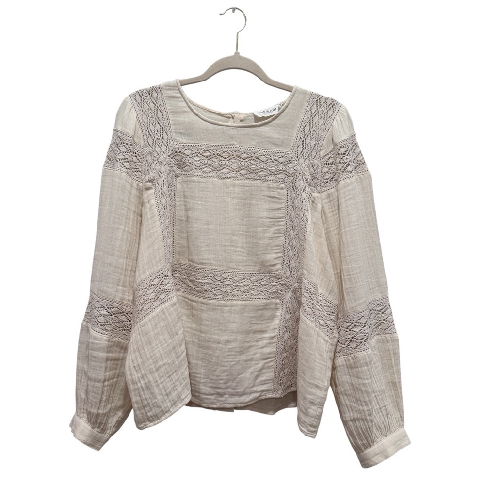 Indi & Cold Cotton Gauze Long Sleeve Top Boho Cottage Prairie Peasant Cream XL